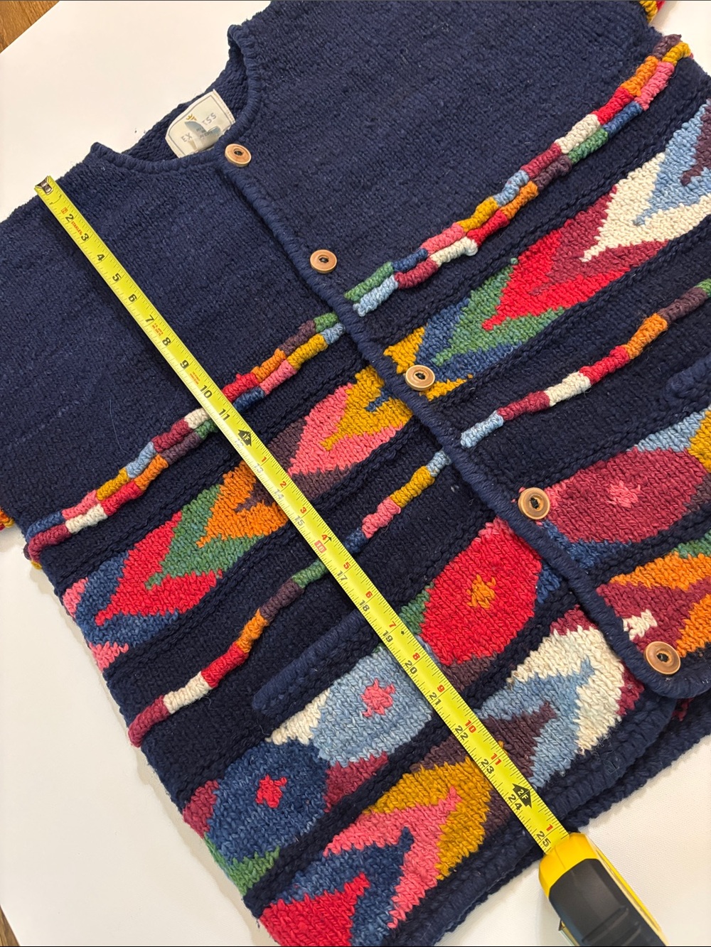 VTG Express Tricot HandKnit Wool Cardigan Sweater Chunky Colorful Geometric Boho - Picture 16 of 16